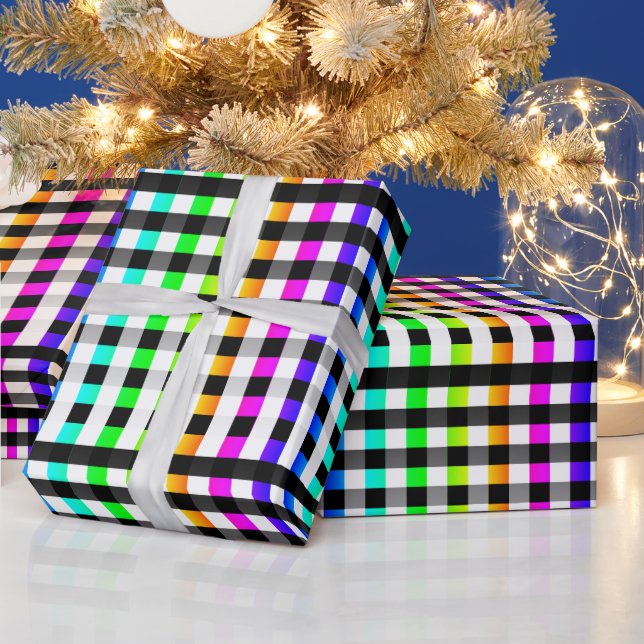 Papel De Regalo Vishy Checkered Pattern Rainbow White Placa (Vacaciones)