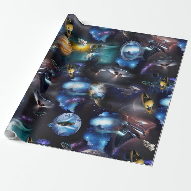 Papel De Regalo visitantes de la galaxia en el espacio (Desenrollado)