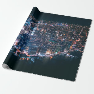 PAPEL DE REGALO VISTA AÉREA DE LOS EDIFICIOS DE LA CIUDAD DURANTE