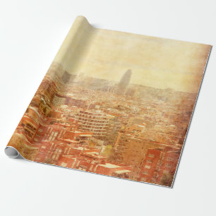 Papel De Regalo Vista de Barcelona en estilo grunge y retro.