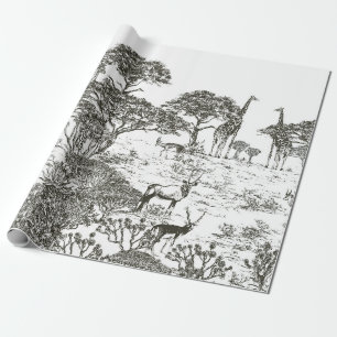 Papel De Regalo Vista panorámica de Safari dibujada a mano mural,