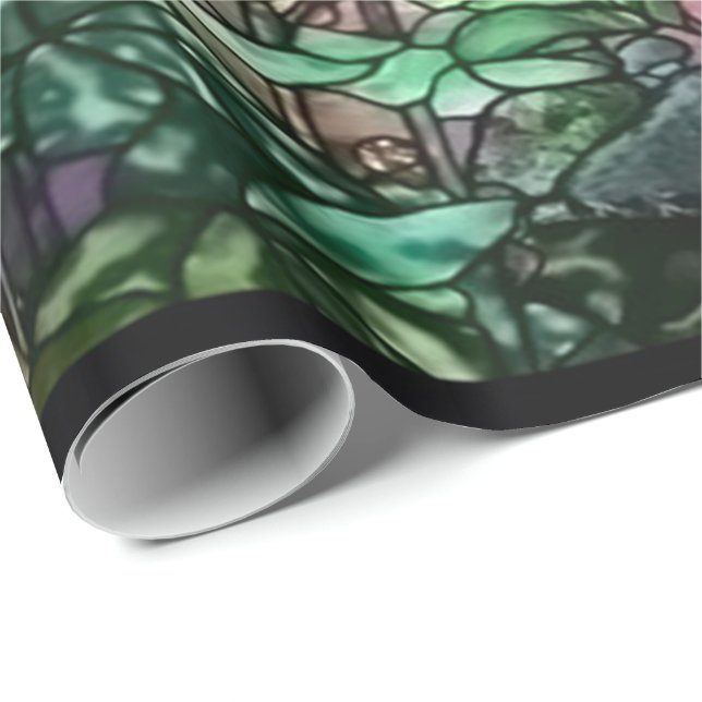 Papel De Regalo Vitral floral de Tiffany del vintage de los (Esquina del rollo)