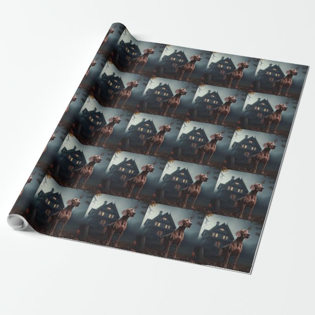 Papel De Regalo Vizsla Halloween Espantoso (Desenrollado)