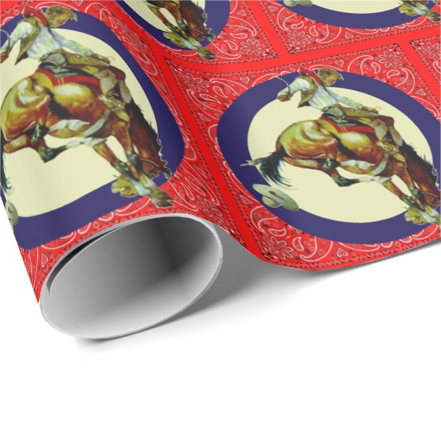 Papel De Regalo Vocero De Rodeo Occidental En Caballo Maldito (Esquina del rollo)