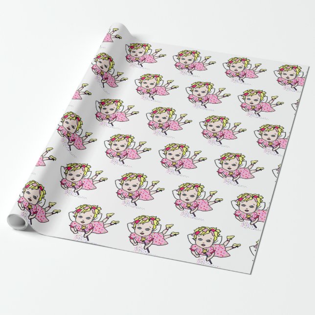 Papel de regalo volador de hada rosa (Desenrollado)