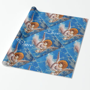 PAPEL DE REGALO VOLANDO ÁNGEL EN NAVIDADES AZULES DISFRUTAN DEL AM