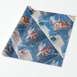 PAPEL DE REGALO VOLANDO ÁNGELES / NAVIDADES DE GEMAS AZULES DISFRU