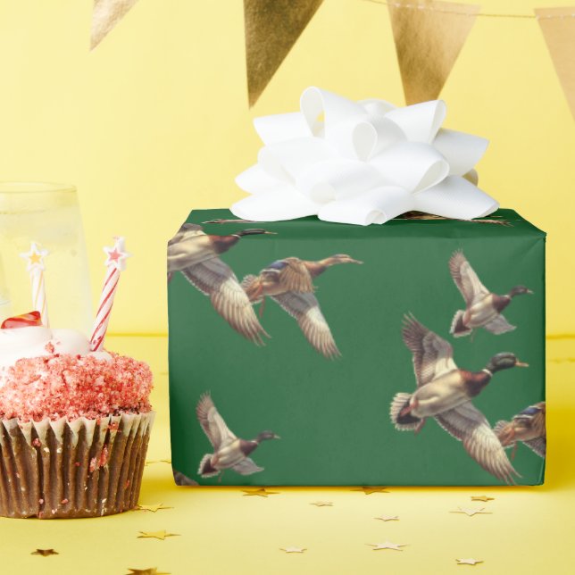 Papel De Regalo Volando Patos Mallard En Verde (Fiesta de cumpleaños )