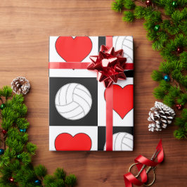 Papel De Regalo Voleibol y Corazones de negro y blanco a cuadros