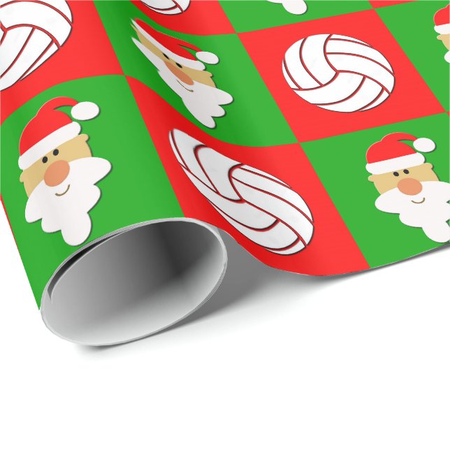 Papel De Regalo Voleibol y Navidades rojos y verdes de Santa Cláus (Esquina del rollo)