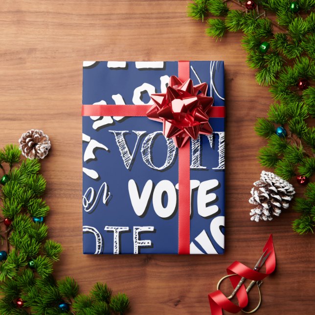 Papel De Regalo Votar patrón de texto fuente elección azul blanco (Regalo de vacaciones)
