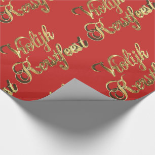 Papel De Regalo Vrolijk Kerstfeest Navidades holandeses rojo y oro