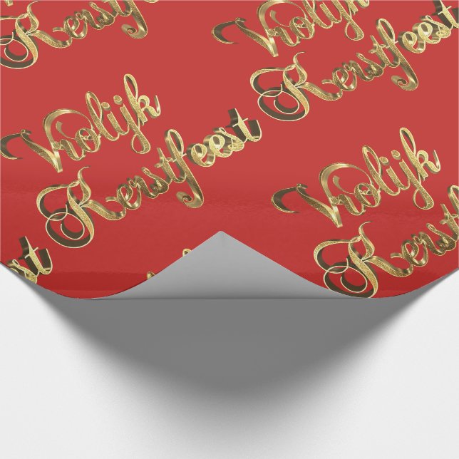 Papel De Regalo Vrolijk Kerstfeest Navidades holandeses rojo y oro (Esquina)