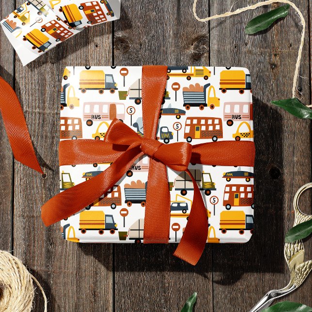 Papel De Regalo ¡Vroom! ¡Vroom! Chico de patrón de coche y transpo (Subido por el creador)