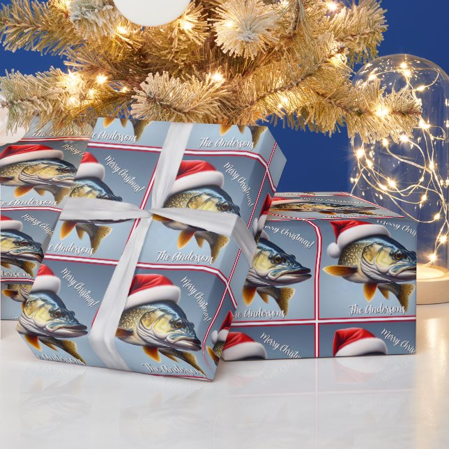 Papel De Regalo Walleye usando Navidades de Santa Hat (Vacaciones)