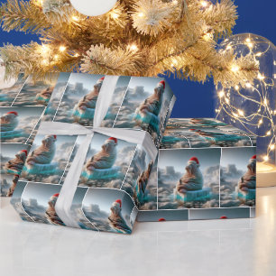 Papel De Regalo Walrus usando un Sombrero de Santa