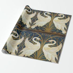 Papel De Regalo Walter Crane Cisne Vintage y Iris Arte Nouveau