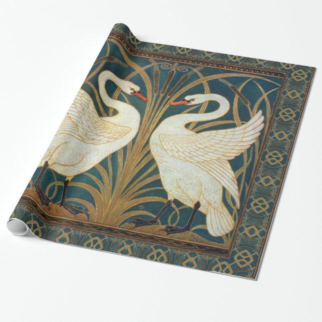Papel De Regalo Walter Crane Swan, Rush E Iris Art Nouveau (Desenrollado)