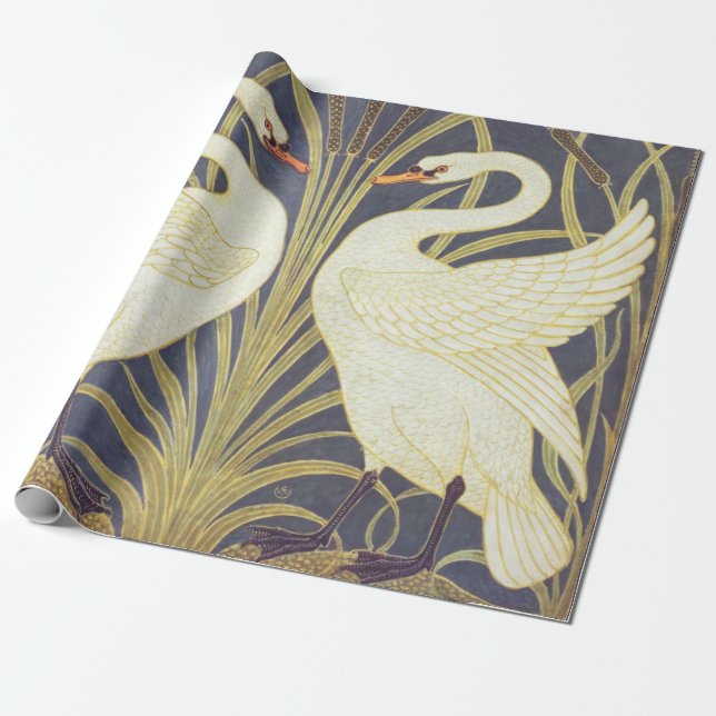 Papel De Regalo Walter Crane Swan, Rush E Iris Art Nouveau (Desenrollado)