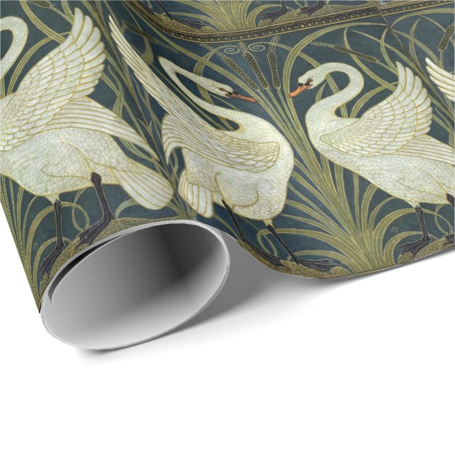 Papel De Regalo Walter Crane Swan & Rush e Iris victoriano  (Esquina del rollo)