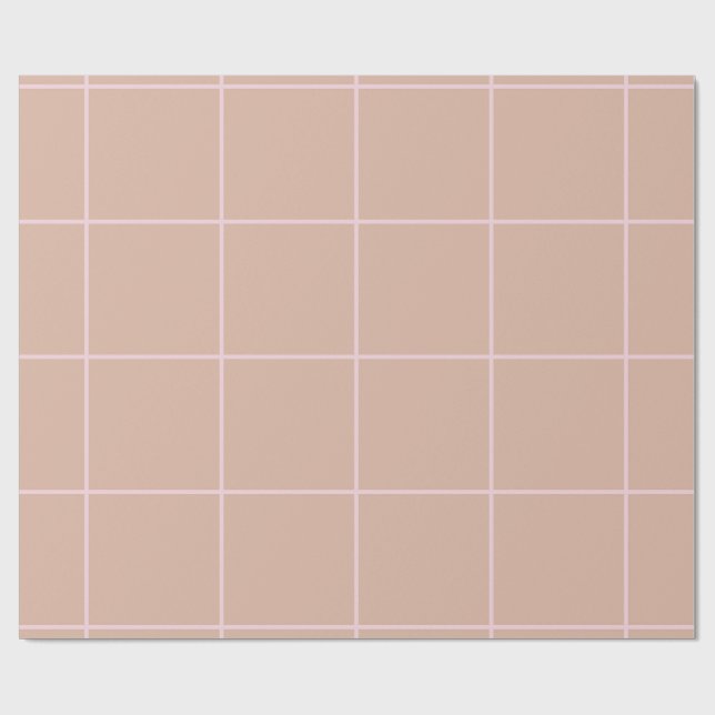 Papel De Regalo Warm Beige Grid Pattern Minimal Soft Check Design (Superficie plana)