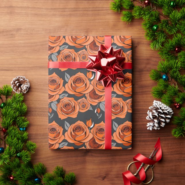 Papel De Regalo Warm Rusty Orange Roses (Regalo de vacaciones)