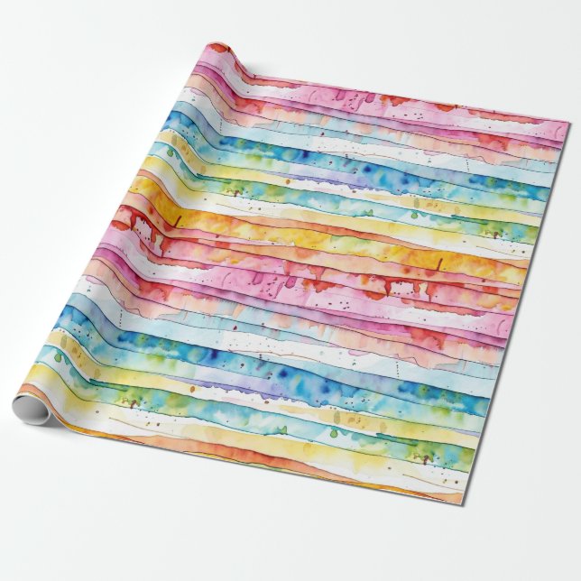 Papel De Regalo Watercolor Abstract Stripes Birday (Desenrollado)