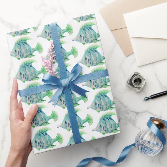 Papel De Regalo Watercolor Animal Art Blue Tropical Fish (Regalar)