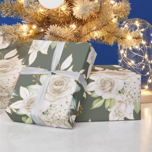 Papel De Regalo Watercolor Beautiful White Roses Garden Flower  (Vacaciones)