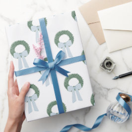 Papel De Regalo Watercolor Blue Gingham Sash Wreath