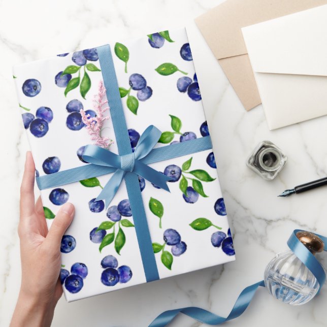 Papel De Regalo Watercolor Blueberries Pattern Curies Berries (Regalar)