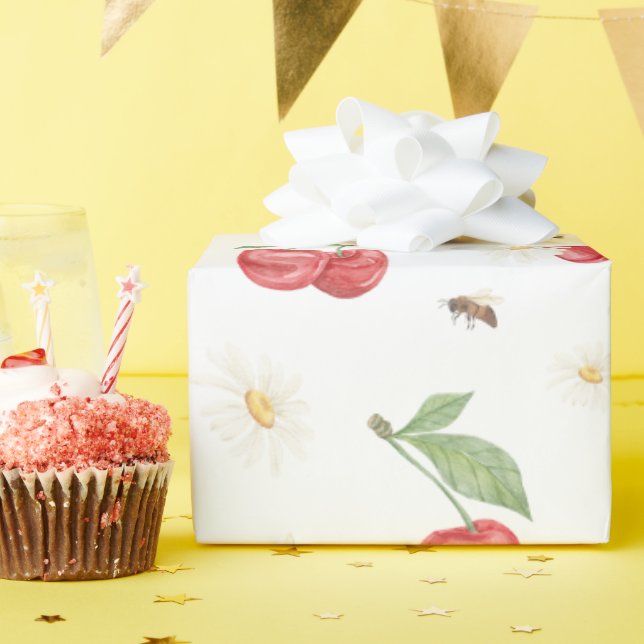 Papel De Regalo Watercolor Cherry Pattern Wrapping Paper (Fiesta de cumpleaños )