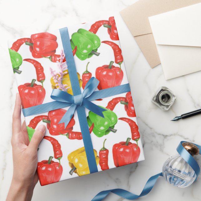 Papel De Regalo Watercolor Chilli Peppers Pattern  (Regalar)