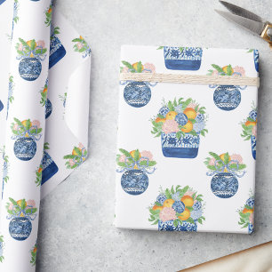 Papel De Regalo Watercolor Chinoiserie Mandarins & Hydrangeas