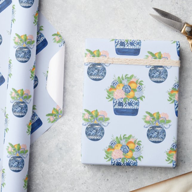 Papel De Regalo Watercolor Chinoiserie Mandarins & Hydrangeas (Subido por el creador)