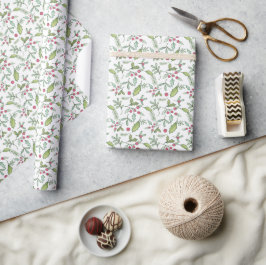 Papel De Regalo Watercolor Chinoiserie Navidades Red Bow Mistletoe