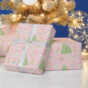 Papel De Regalo Watercolor Chinoiserie rosa Baubles Árbol de Navid