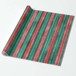 Papel De Regalo Watercolor Christmas stripes green red pattern