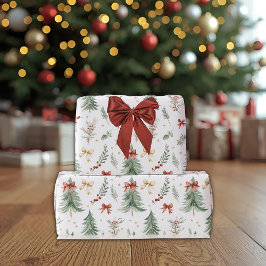 Papel De Regalo Watercolor Christmas Tree & Holly Wrapping Paper