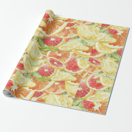 Papel De Regalo Watercolor Citrus Grapefruit Limón y Naranja