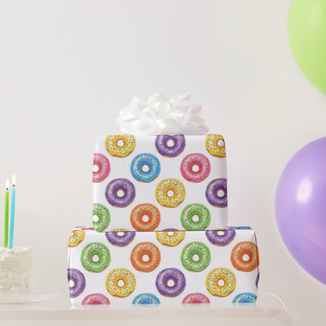Papel De Regalo Watercolor Colorful Donuts with Sprinkles  (Regalos de fiesta)