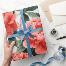 Watercolor Coral Peony Cream Floral Pattern