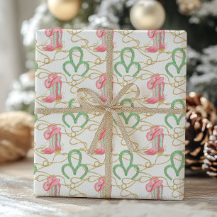 Papel De Regalo Watercolor Country Navidades Cowboy Boots