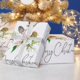 Papel De Regalo Watercolor Cute Chickadee Flor de Pointsettia de P