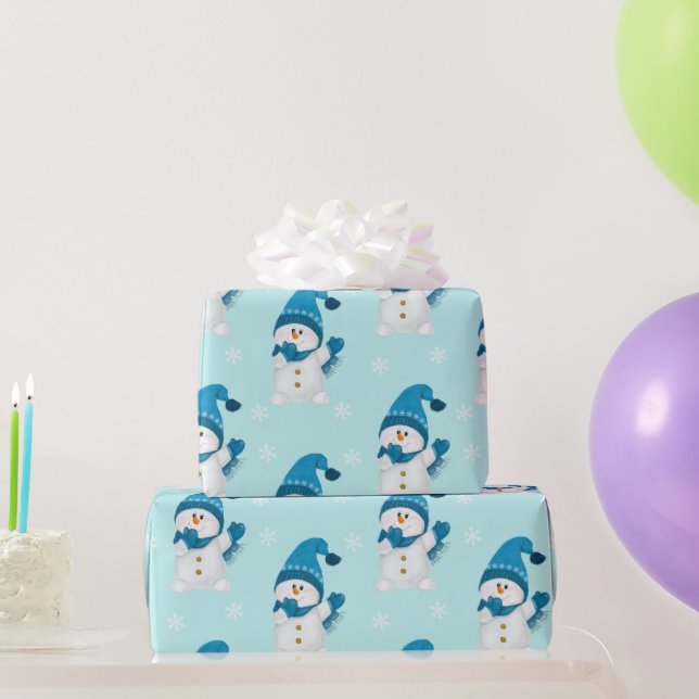Papel De Regalo Watercolor Cute Snowman Blue WinPattern (Regalos de fiesta)