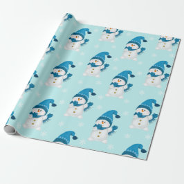 Papel De Regalo Watercolor Cute Snowman Blue WinPattern