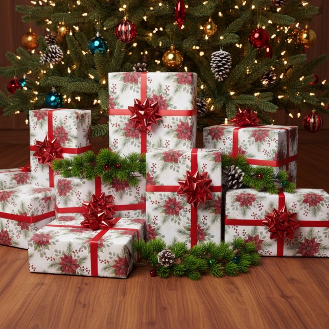 Papel De Regalo Watercolor Elegant Red Poinsettia Christmas (Subido por el creador)