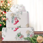 Papel De Regalo Watercolor Elegante Vintage Stocking Christmas Tre<br><div class="desc">Un hermoso Navidad de acuarela vintage repleto de enseres para deleitar a tus amigos y familiares. Puede editar el estilo de mosaico antes de comprar. Por favor, envíenos un mensaje si desea este diseño en otros elementos. Crearemos y los enumeraremos por usted. Síguenos para conocer los últimos lanzamientos y emocionantes...</div>
