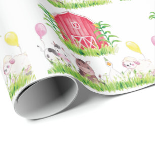 Papel De Regalo Watercolor Farm Birthday Animals