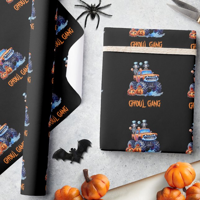 Papel De Regalo Watercolor Funny Monster Truck Skeletons Halloween (Subido por el creador)